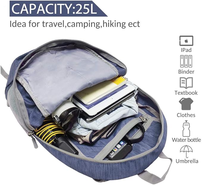ZOMAKE 25L Ultra Lightweight Packable Backpack, Foldable Hiking Backpacks Water Resistant Small