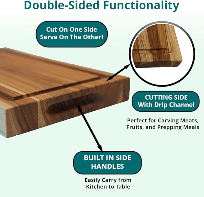 EcoDecors, Teak Cutting Board 10"x6", Reversible Compact Teak Wood Edge Grain Cutting Board with