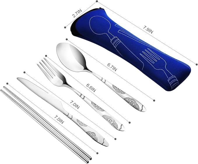 20PCS Premium Travel Utensils With Case, Stainless Steel Reusable Portable Utensils Set With Case