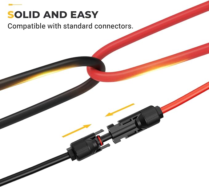 BougeRV 10 Feet 10AWG Solar Extension Cable with Solar Connector on Both End with Extra Pair of