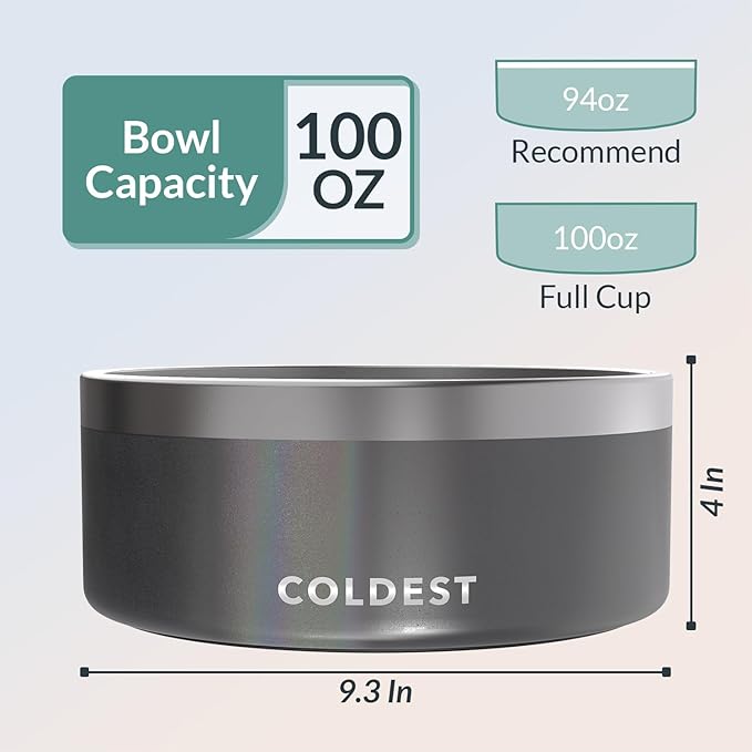 Coldest Dog Bowl - Anti Rust Metal, Non Slip, 3 Layers Insulated Stainless Steel Dog Bowls - Spill