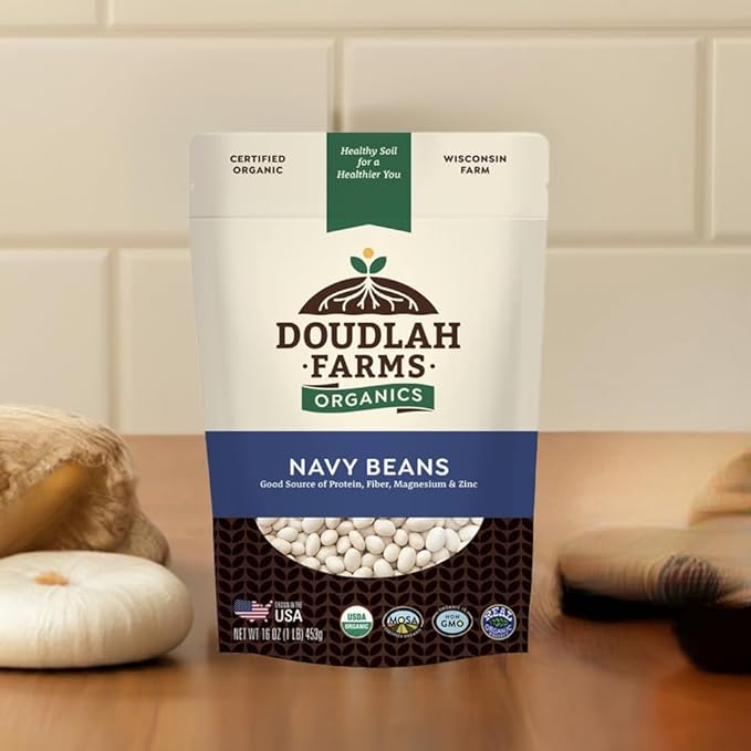 Organic Navy Beans 5 lb - Non-GMO, USDA Organic, Tested Clean Certified, Vegan - Rich in Fiber &
