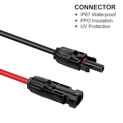 20FT 12AWG Solar Panel Extension Cable with Female and Male Connectors, Solar Cable for Solar