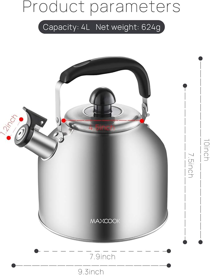 4.2 Quart/4L Stainless Steel Whistling Tea Kettle,Brushed Satin, Suitable to Boiling Water & Tea on