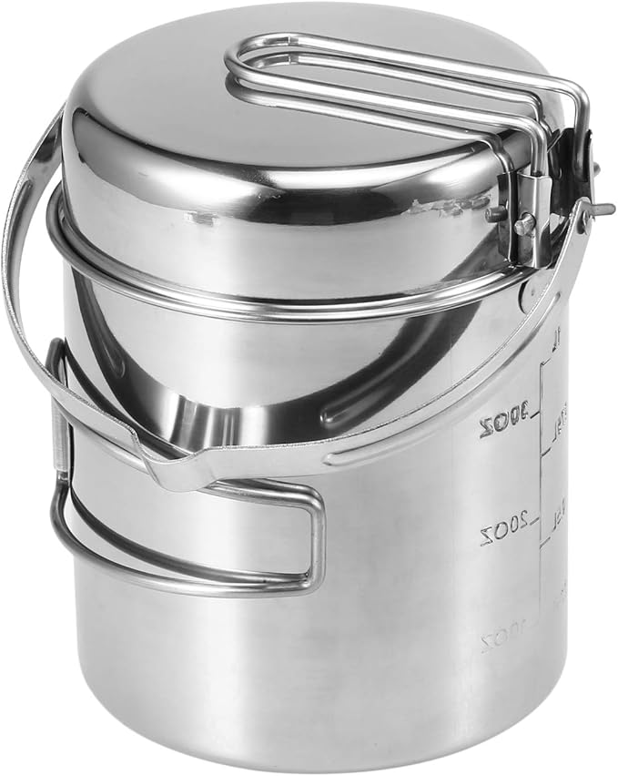 Lixada Camping Cooking Kettle 1L Stainless Steel Pot with Foldable Handle and Dual Use Cover