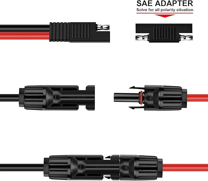 iGreely Solar Panel Connector Cable,10AWG SAE to Male & Female Adapter PV Extension Cable Wire for