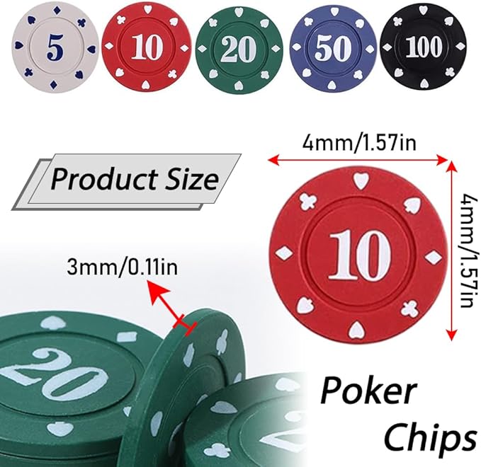 200Pcs Poker Chips, Poker Chips Set with Denominations for Card Board Game, Plastic Game Chips with
