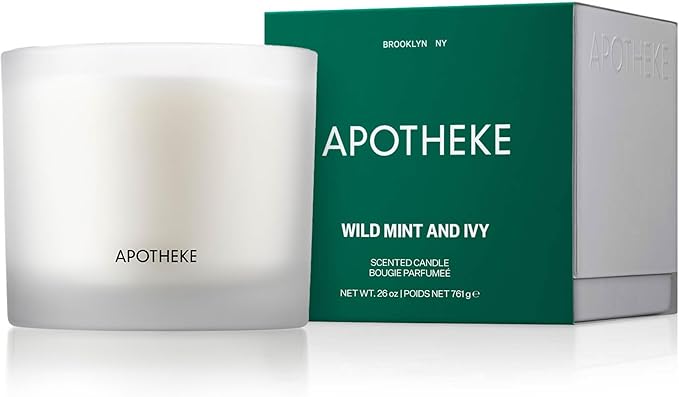 Apotheke 3-Wick Scented Candles for Home, Wild Mint & Ivy - 26 oz Soy Wax Jar Candle Gift for Women
