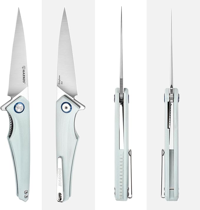 Qingluan Folding Knife with Pocket Clip, D2 Steel Blade 3.54'' and G10 Handle Outdoor Adventure