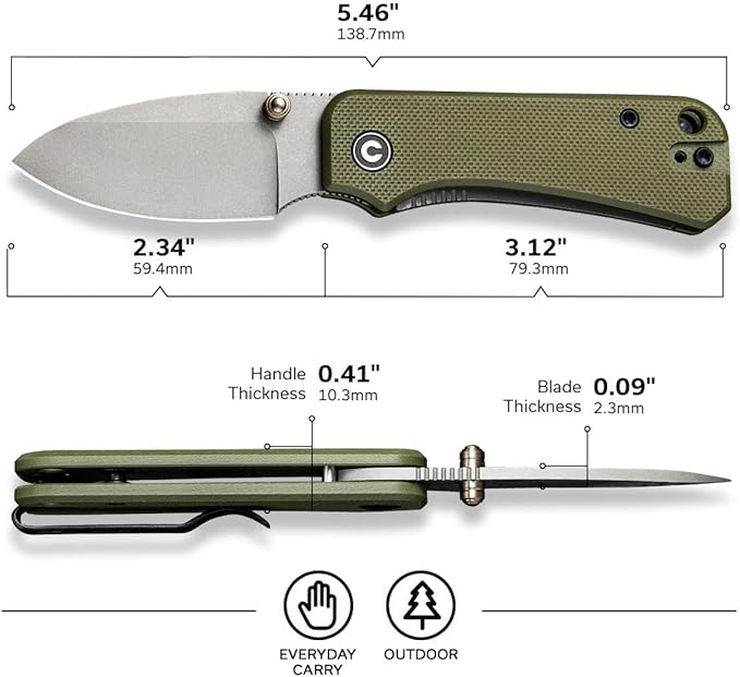 CIVIVI Baby Banter Pocket Folding Knife for EDC, 2.34" Blade Small Knife with Titanium Thumb Stud