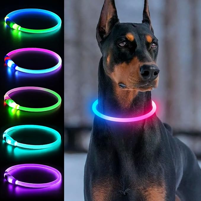 Light Up Dog Collars, USB Rechargeable Dlitk LED Dog Collar 1 Count, TPU Cuttable Size Glow Collar