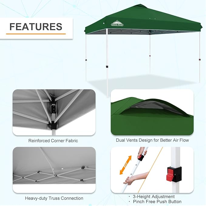 EAGLE PEAK Pop Up Canopy Tent with Wheeled Carry Bag, 8 Stakes, 4 Ropes, 4 Weight Bags, Easy Set Up