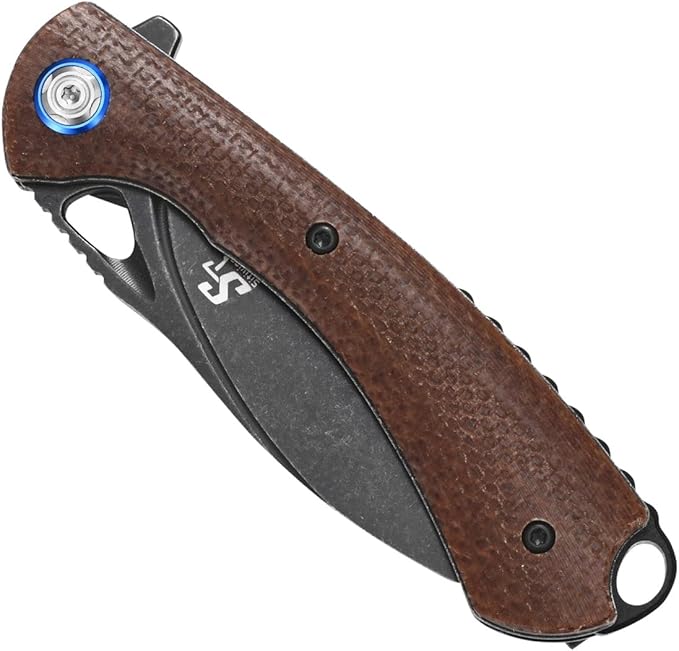 Sitivien ST147 Folding Pocket Knife,Black Stonewashed 14C28N Steel Blade with Micarta Handle