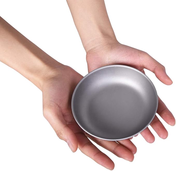 iBasingo Titanium Pan Dish Plate with Carry Mesh Bag Ultralight for Outdoor Camping Tableware