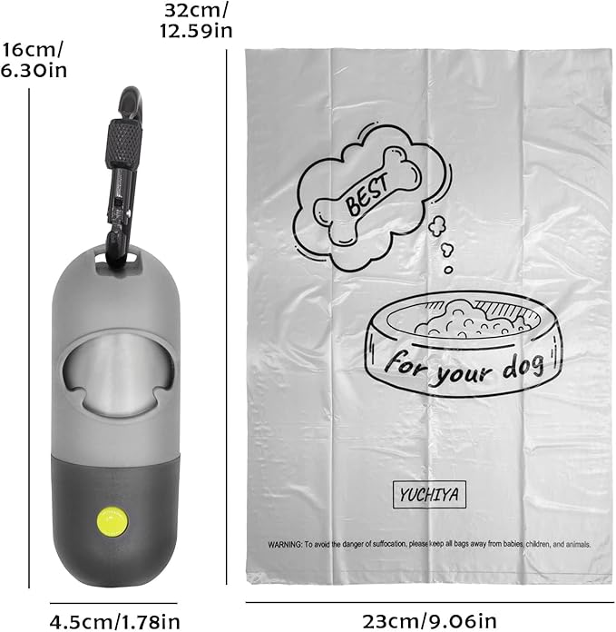 Dog Poop Bags Holder with LED Flashlight|Pet Waste Bags Dispenser for Leash|Doggie Potty Bags