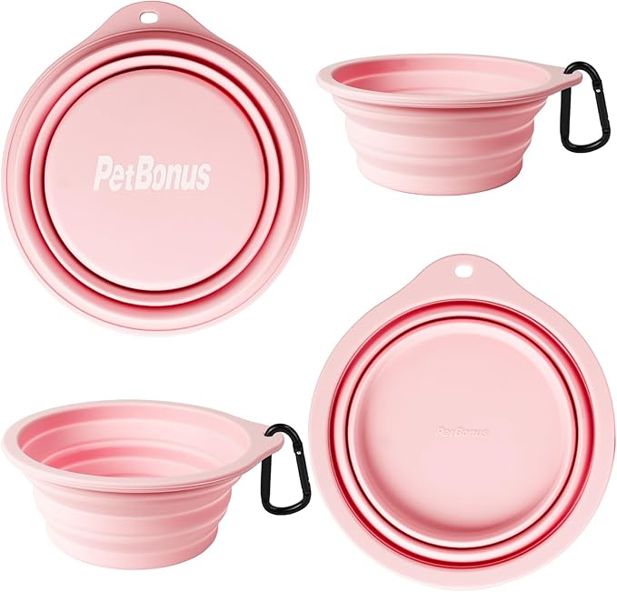 PetBonus 2-Pack Large Silicone Collapsible Dog Bowls, 34oz/1000ml BPA Free Portable Foldable Travel