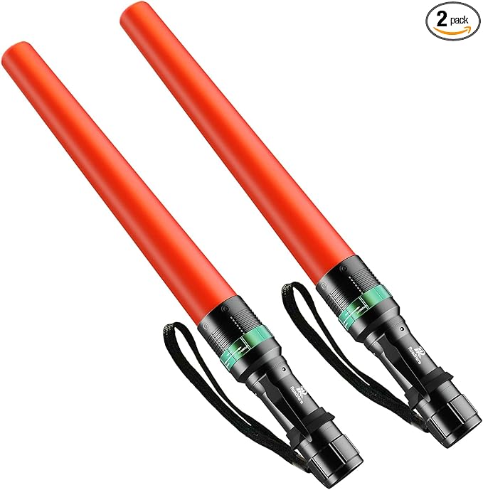 RoadHero 2 Pack Traffic Wand, 16 Inch Flashlight Led Traffic Control Baton, Small Orange Safety