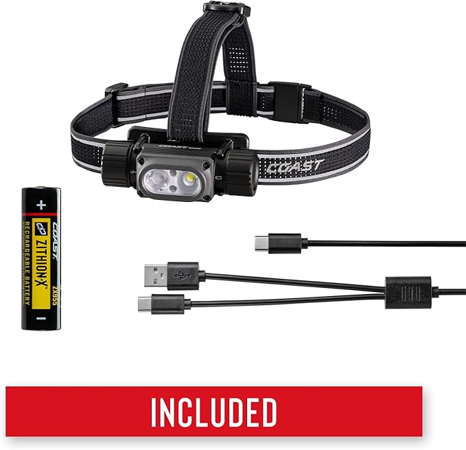 Coast WPH34R 2000 Lumen Waterproof Ultra Bright IP68 USB Rechargeable-Dual Power Headlamp, 6 Modes