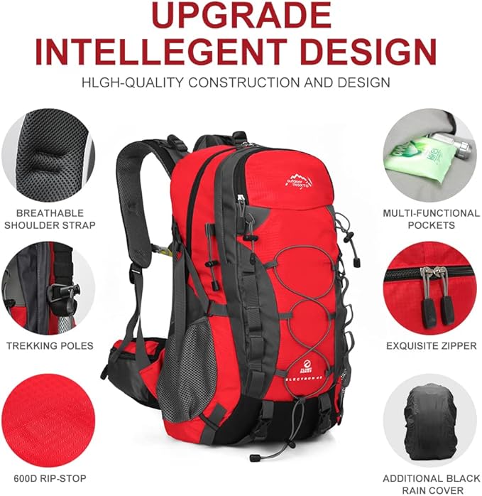 INOXTO lightweight Hiking Backpack 35L/40L Hiking Daypack with Waterproof Rain Cover for Travel