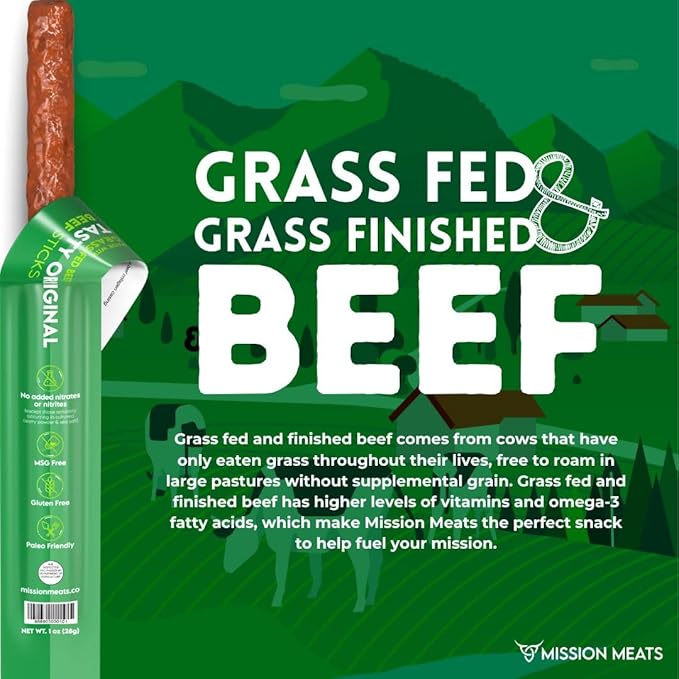 Mission Meats Beef Sticks – 100% Grass Fed & Pasture Raised, Sugar Free, Individually Wrapped
