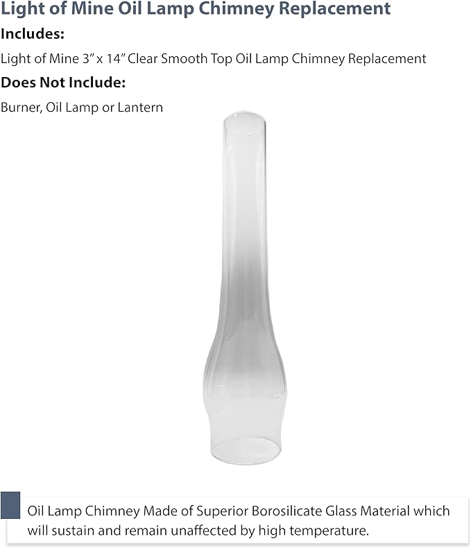 Light of Mine Oil Lamp Replacement Chimneys (3" x 14")