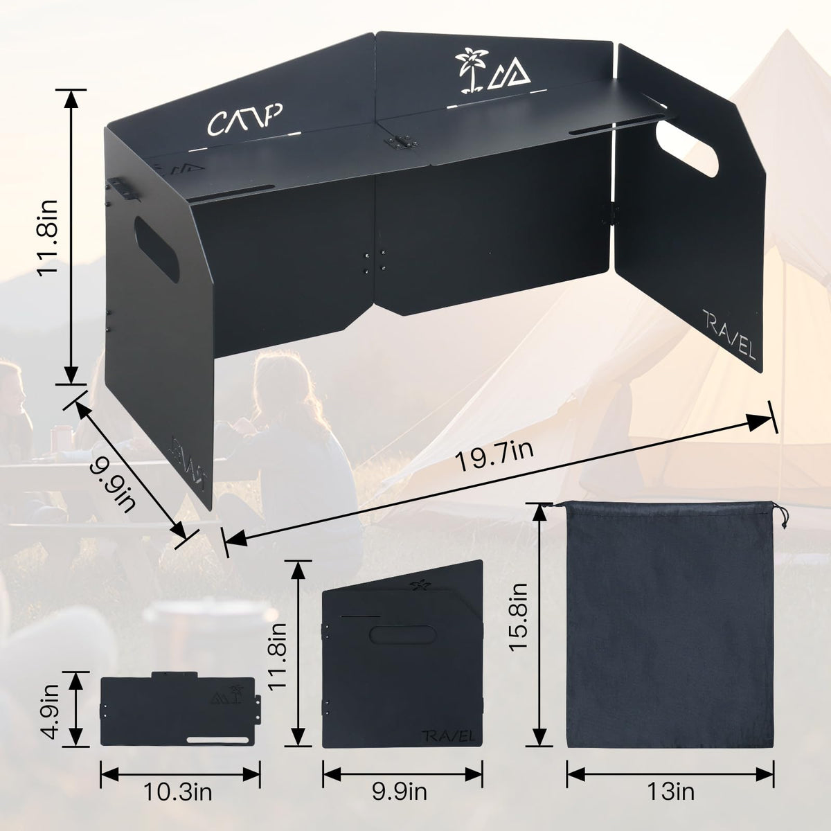 KOYILTD 4 Plates Campe Stove Windscreen Folde Wind Blocker with Storage Bag
