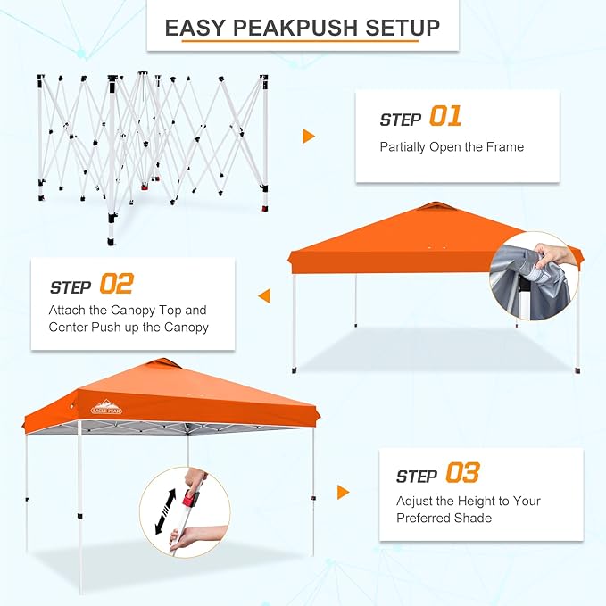 EAGLE PEAK Pop Up Canopy Tent with Wheeled Carry Bag, 8 Stakes, 4 Ropes, 4 Weight Bags, Easy Set Up
