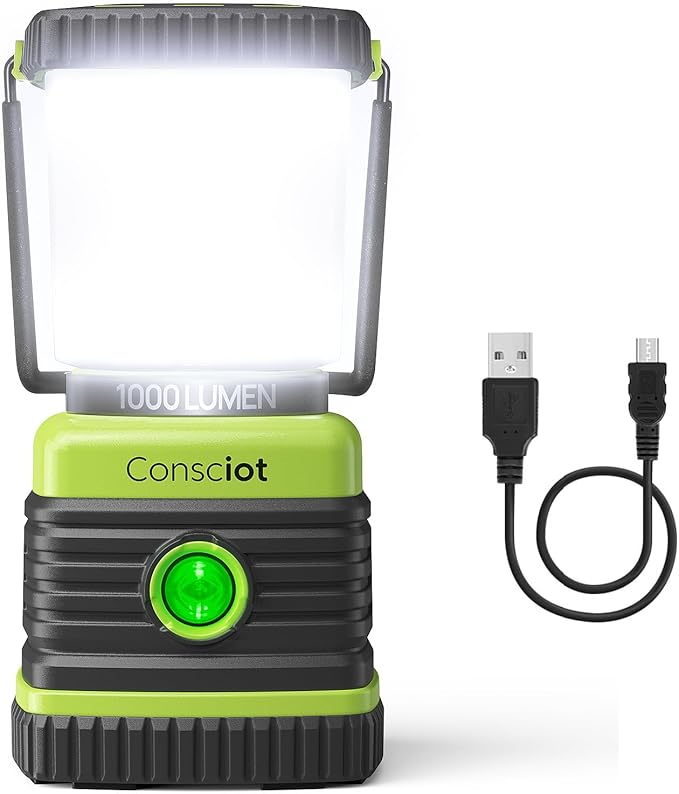 LED Camping Lantern Rechargeable, Consciot Camping Lights, 1000LM, 4 Light Modes, 4400mAh Power