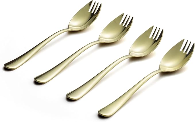 Alata Champagne Gold Mirror Sporks 8-Pack Set Stainless Steel Sporks, 7.4 Inches Long Handle Salad