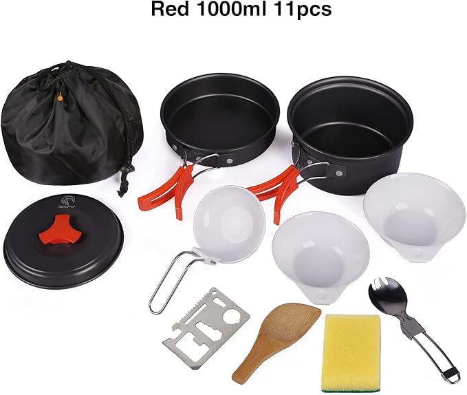 REDCAMP 6/10/11/12/14/15/19 PCS Camping Cookware Mess Kit Camping Gear Campfire Utensils