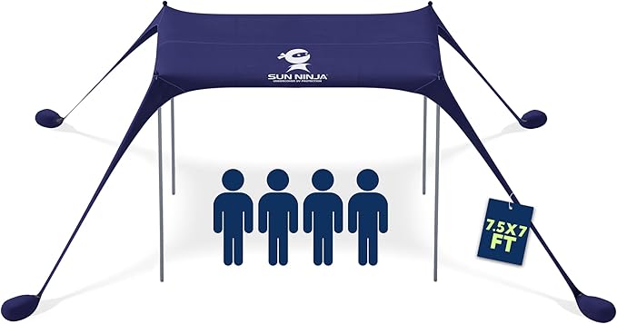 SUN NINJA Beach Tent Sun Shelter UPF50+ - Easy Pop Up Beach Canopy - Outdoor Shade for Camping