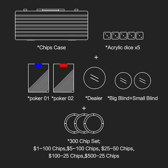 14 Gram Clay Poker Chips Set Texas Hold’em 300PCS Poker Chips Set Numbered Chips with High-End Chip