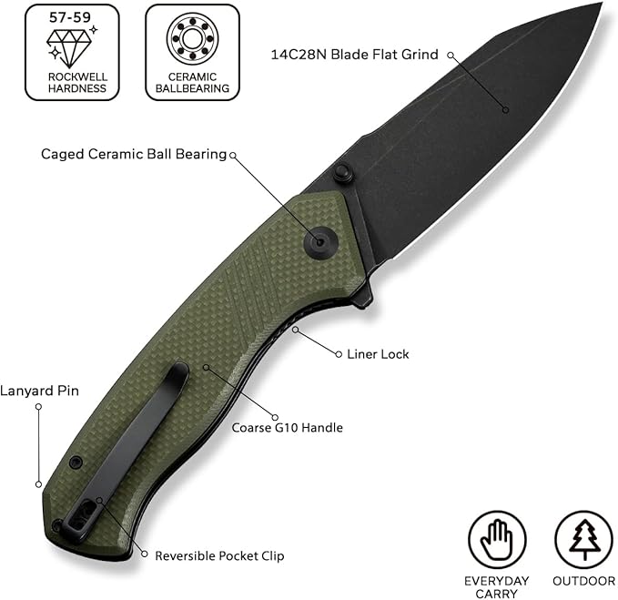 CIVIVI Placoid Pocket Knife for EDC, Folding Knife with 3.67" 14C28N Blade G-10 Handle For Men