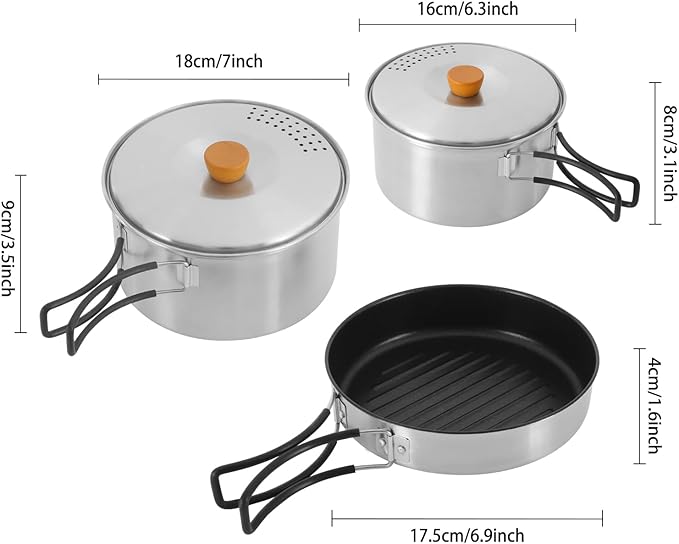 Camping Cookware Set, Camping Cooking Set,304 Stainless Steel Camping Pots &Frying Pan Set,Campfire