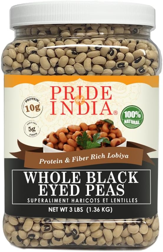 Pride Of India - Indian Whole Black Eyed Peas - Protein & Fiber Rich Lobiya, 3.0 Pound Jar