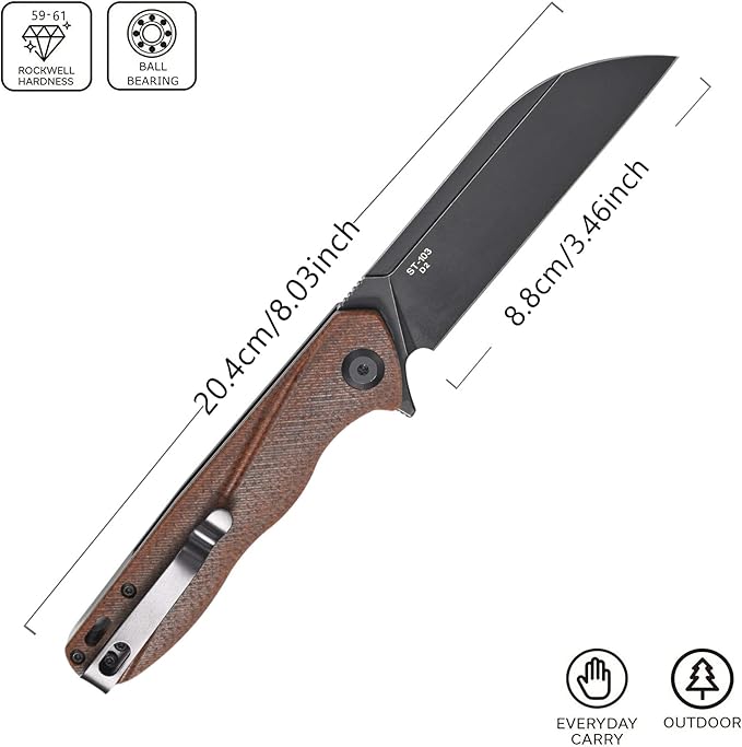 Sitivien ST103 Folding Knife, D2 Steel Blade,Micarta Handle EDC Tool Knife for Outdoor, Camping