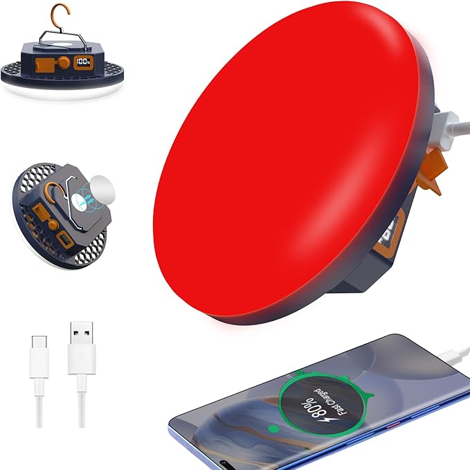 2025 Red Light Insect-Proof Camping Lamp10000mAh Rechargeable 3000LM Tent Camping Light, 6500K