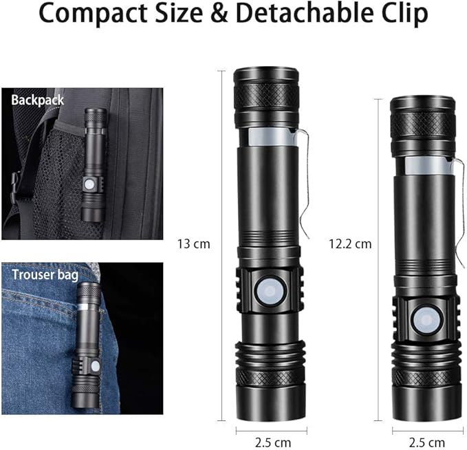 iToncs Rechargeable Flashlight, Pocket-Sized Torch with Super Bright High Lumens LED, Water