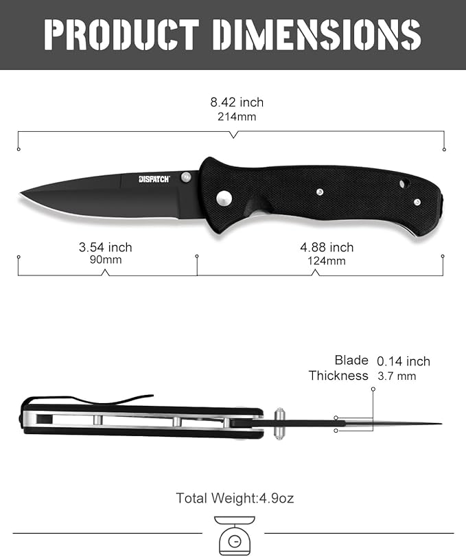 Folding Pocket Knife with Clip, 3.58" 8Cr13MoV Steel Drop Point Blade with G10 Handle, Liner Lock