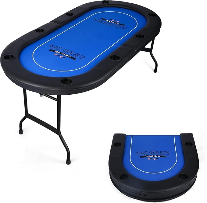 Upgraded 8 Player Poker Table with Plastic Cup Holder, Foldable Texas Hold'em Table, Portable