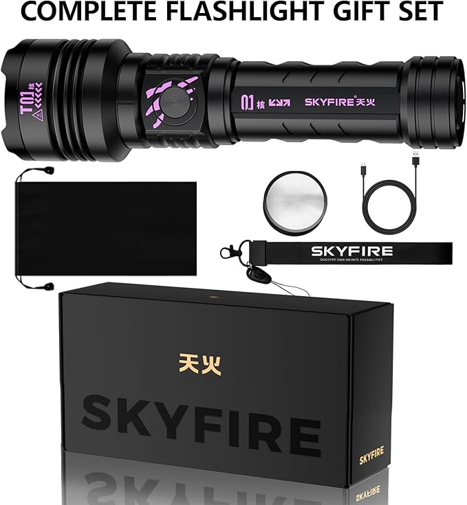 SKYFIRE Rechargeable Flashlights High Lumens: LED Super Bright Flashlight Zoomable with 5 Modes