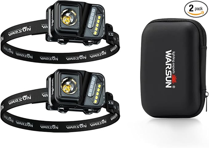 WARSUN Rechargeable Lightweight Headlamp 2 Packs ??750 Lumens Running & Helmet Light, LED Head