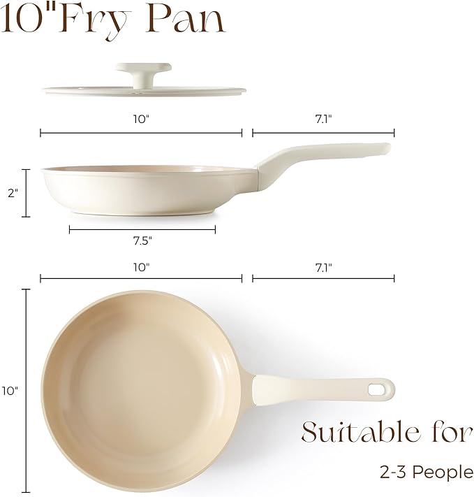 PRICUSIS Nonstick Ceramic Frying Pan with Lid, 8/10 Inch Skillet with Stay Cool Handle, Fully