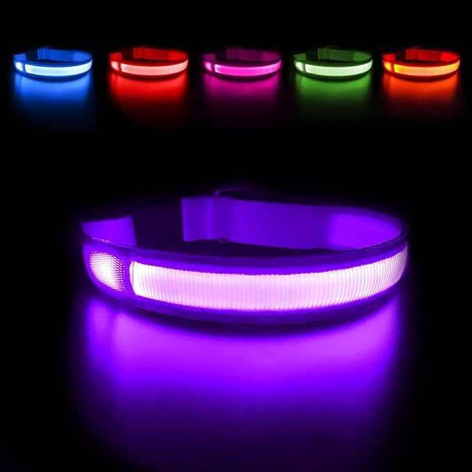 MASBRILL Light Up Collar, LED Rechargeable Glow Flashing Night Collar, Waterproof, 4 Colors, 3
