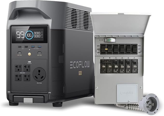 EF ECOFLOW 120V Home Backup Kit: DELTA Pro 3600Wh Power Station with Transfer Switch Kit, 3600W AC