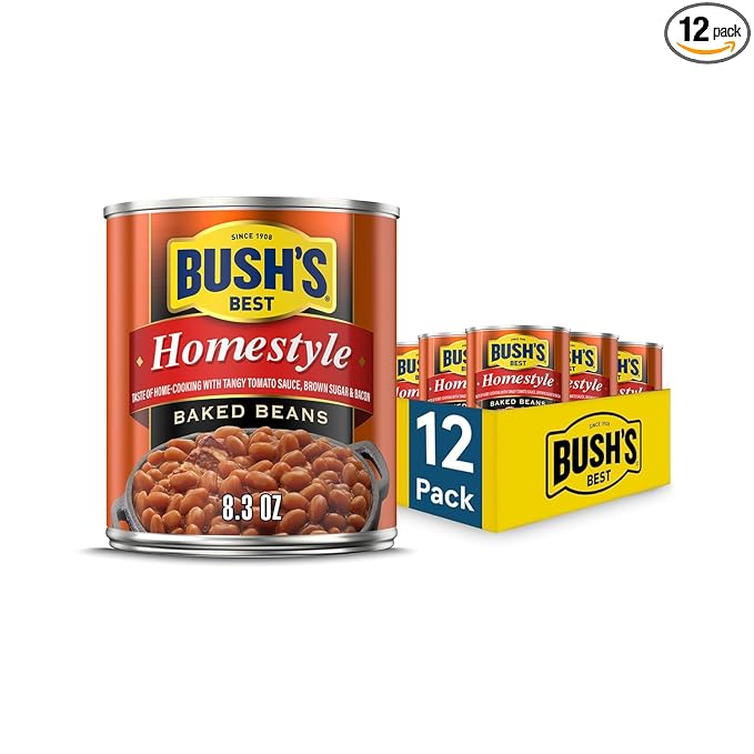 BUSH'S BEST 8.3 oz Canned Homestyle Baked Beans, Source of Plant Based Protein and Fiber, Low Fat