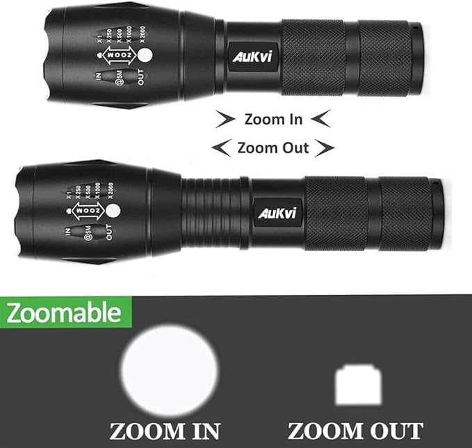 3-Color-Light Flashlight Tactical Flashlight with Red Green Filter Zoom 2000 lumens 5 Modes