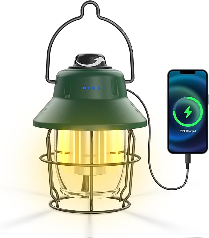 Rechargeable LED Camping Lantern, Mini Retro Portable Waterproof Lantern, 1000LM, 3 Light Modes