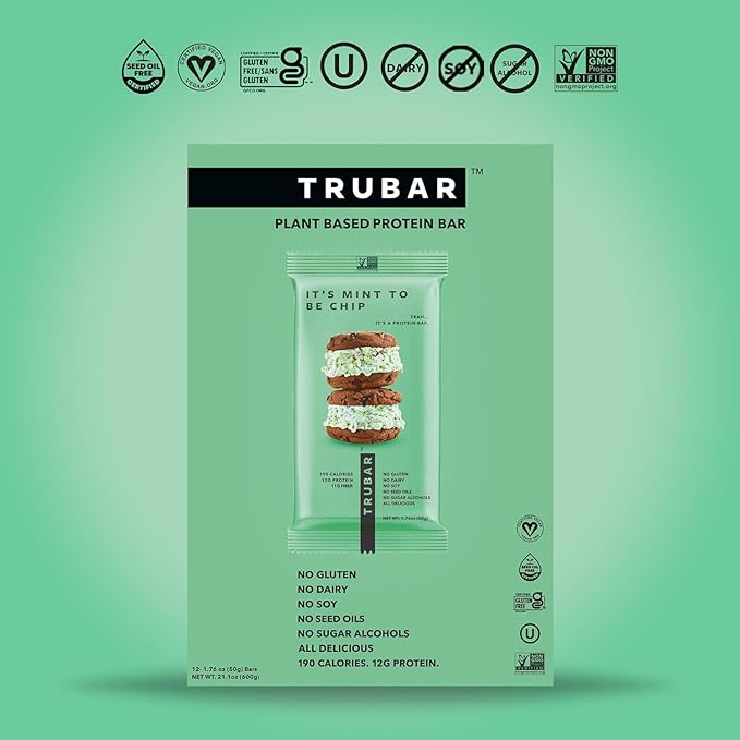 TRUBAR Vegan Protein Bars - Soy Free, Dairy Free, Gluten Free Protein Bars - No Sugar Alcohols