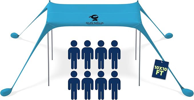 SUN NINJA Beach Tent Sun Shelter UPF50+ - Easy Pop Up Beach Canopy - Outdoor Shade for Camping
